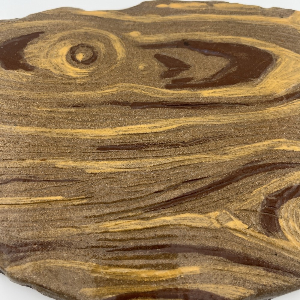 Studio Pottery Wood Pattern Platter, Signed, Cheese Or Charcuterie Ceramic Board - Picture 10 of 12